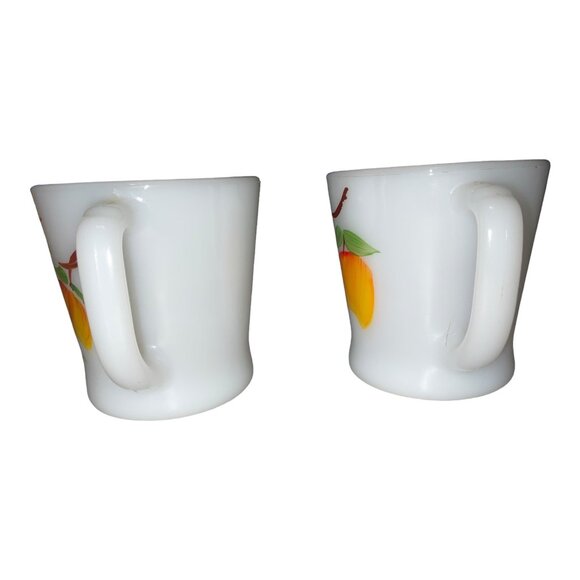 Fire King Milk Glass Mugs With Peach Design Set Of 2 Vintage Collectible - Picture 3 of 11